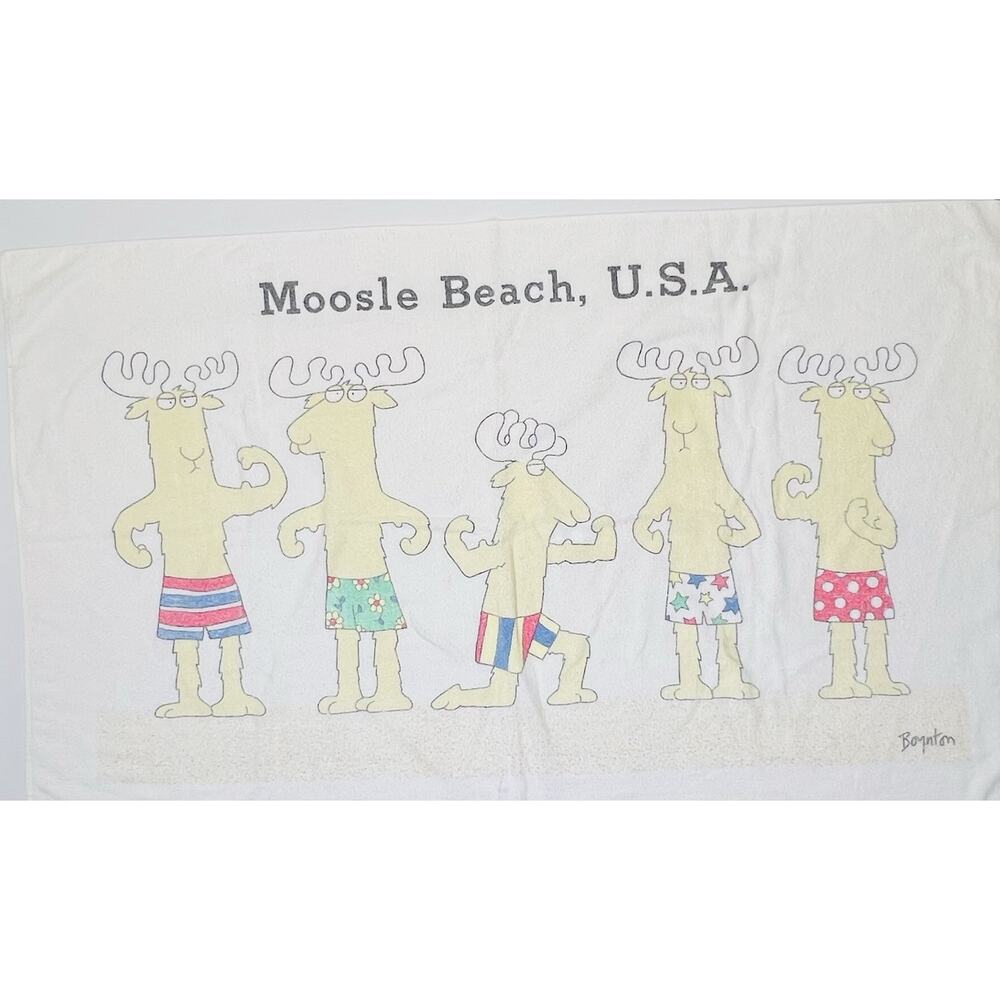 Vintage 80s MARTEX Sandra Boynton "Moosele Beach USA" Beach Towel 60” X 36”